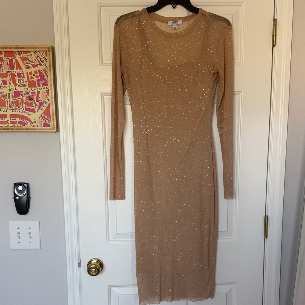 AFRM Los Angeles Loah Rhinestone Long Sleeve Rhinestone Dress